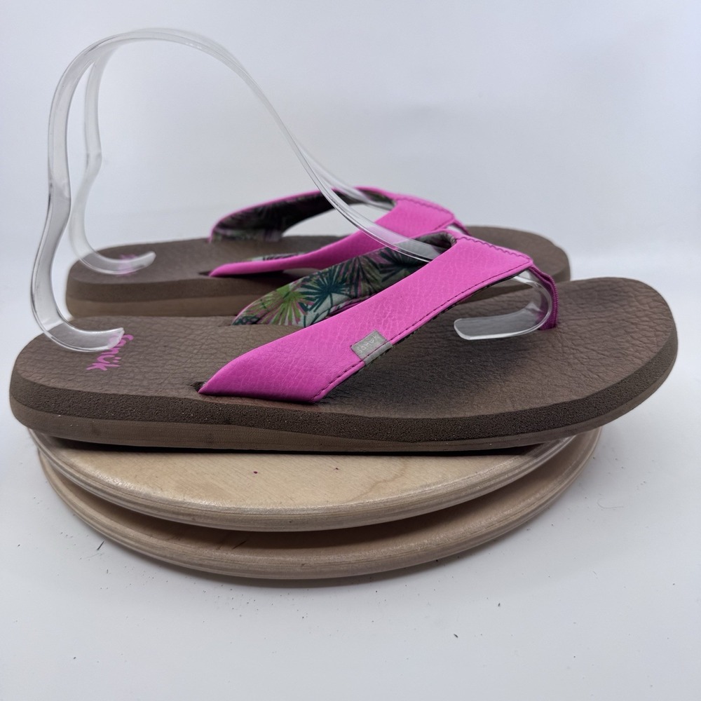 Sanuk Yoga Mat Flip Flops Womens 9 Bright Pink Comfort Beach Casual Sandals - Picture 4 of 12